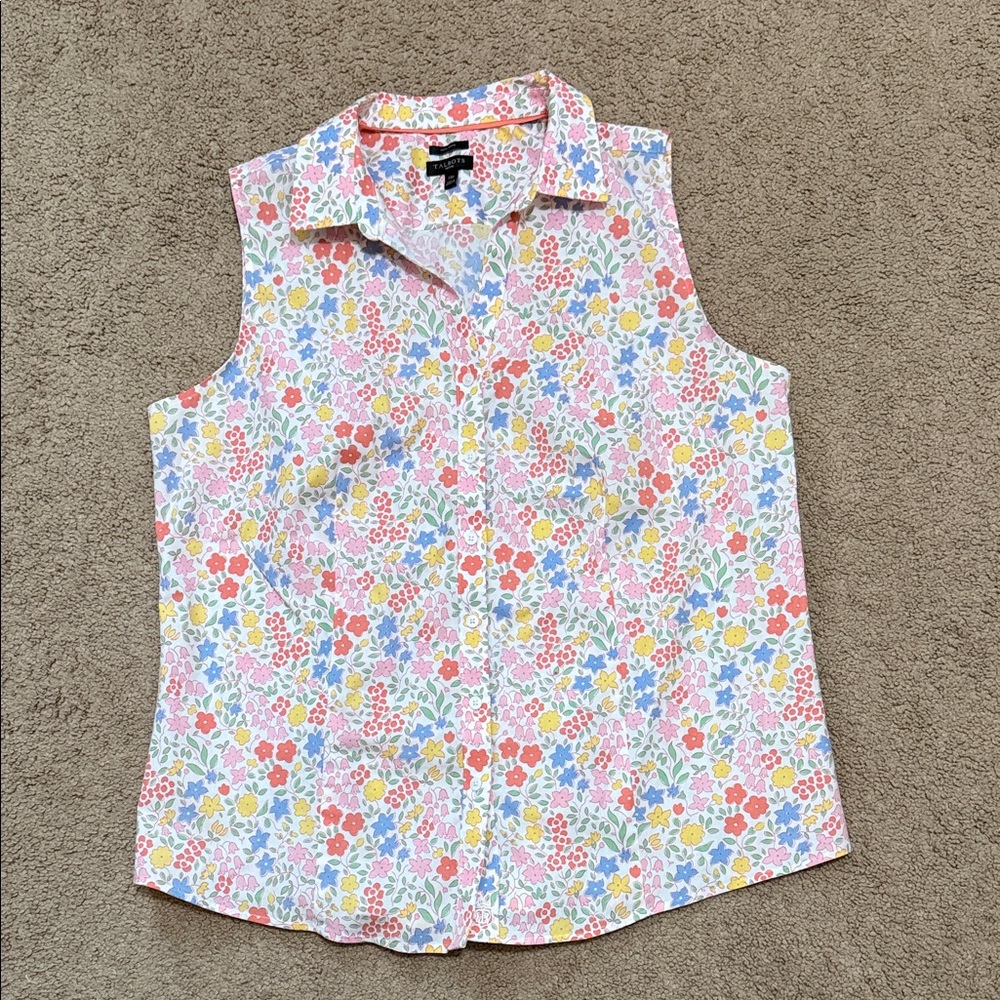 Talbots Sleeveless Floral Button-Up Top in Pastel Multi